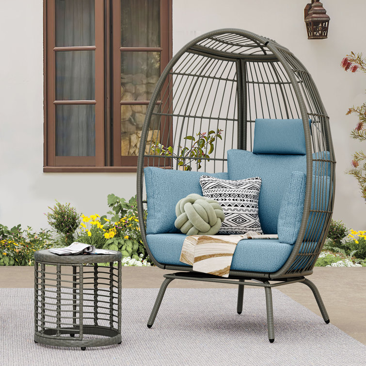 Dakota Fields Domica Cream Patio Chair With Cushions & Side Table Wayfair